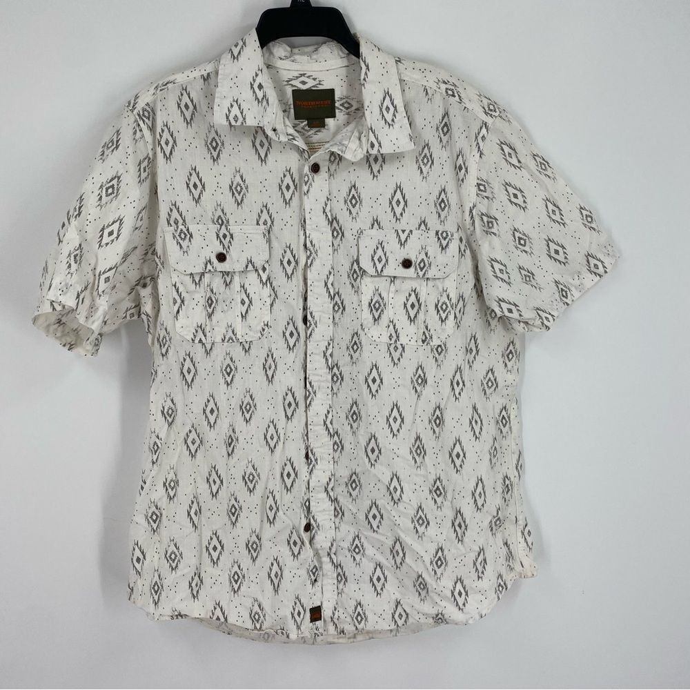Northwest Territory Men’s Short Sleeve Button Front Shirt Size L White Diamond